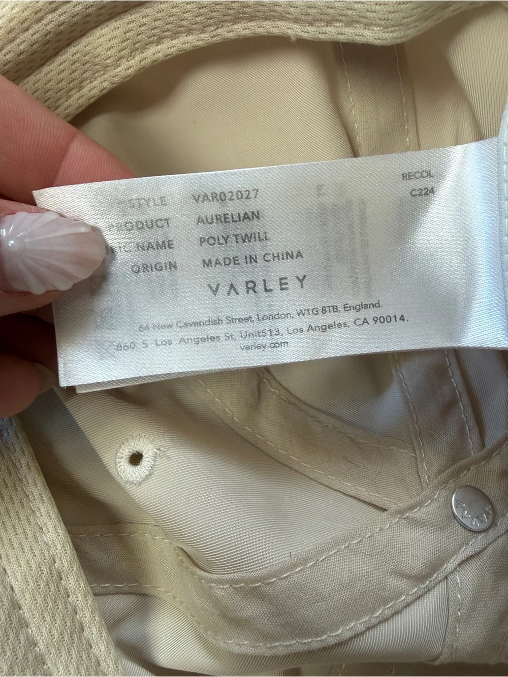 Varley Aurelian Cream Tan Lightweight Logo Cap